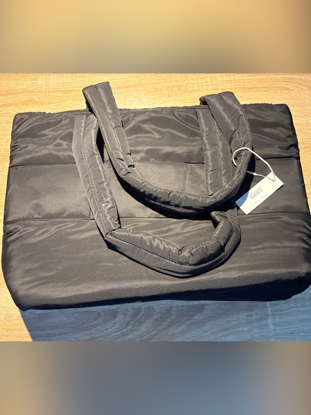 Padded Black Quilted Tote Bag for Women